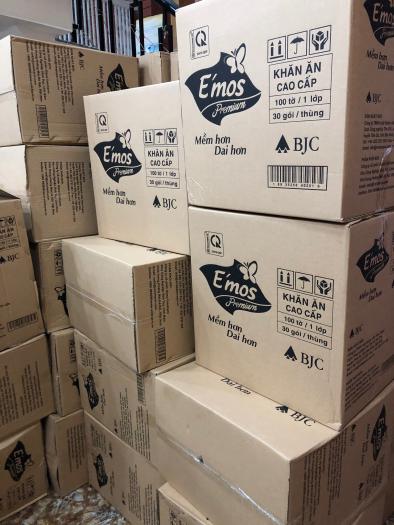 1 thùng 30 bịch giấy ăn vuông Emos 100 tờ khổ lớn 33x33cm