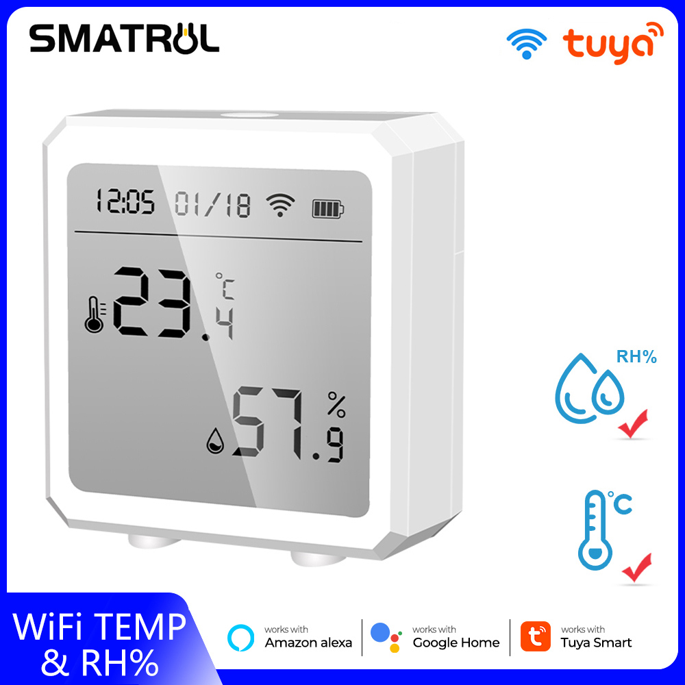 SMATRUL Tuya Cảm Biến Nhiệt Độ Và Độ Ẩm Máy Đo Độ Ẩm Trong Nhà Thông Minh Wifi, Báo Động Màn Hình LCD Pin Cho Alexa Google Điều Khiển Ứng Dụng Android IOS
