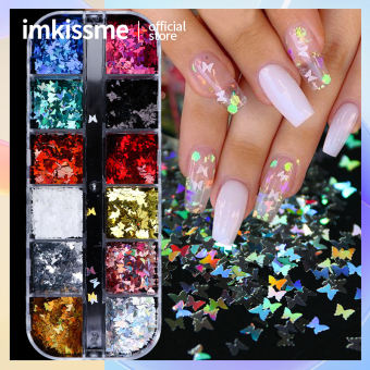 12 Ô/Bộ Kim Sa Lấp Lánh Móng Tay Ba Chiều Kim Tuyến Lấp Lánh 3D Mảnh Hình Bướm Mỏng Trang Trí Đánh Bóng Cho Thiết Kế Phụ Kiện Nghệ Thuật Làm Móng