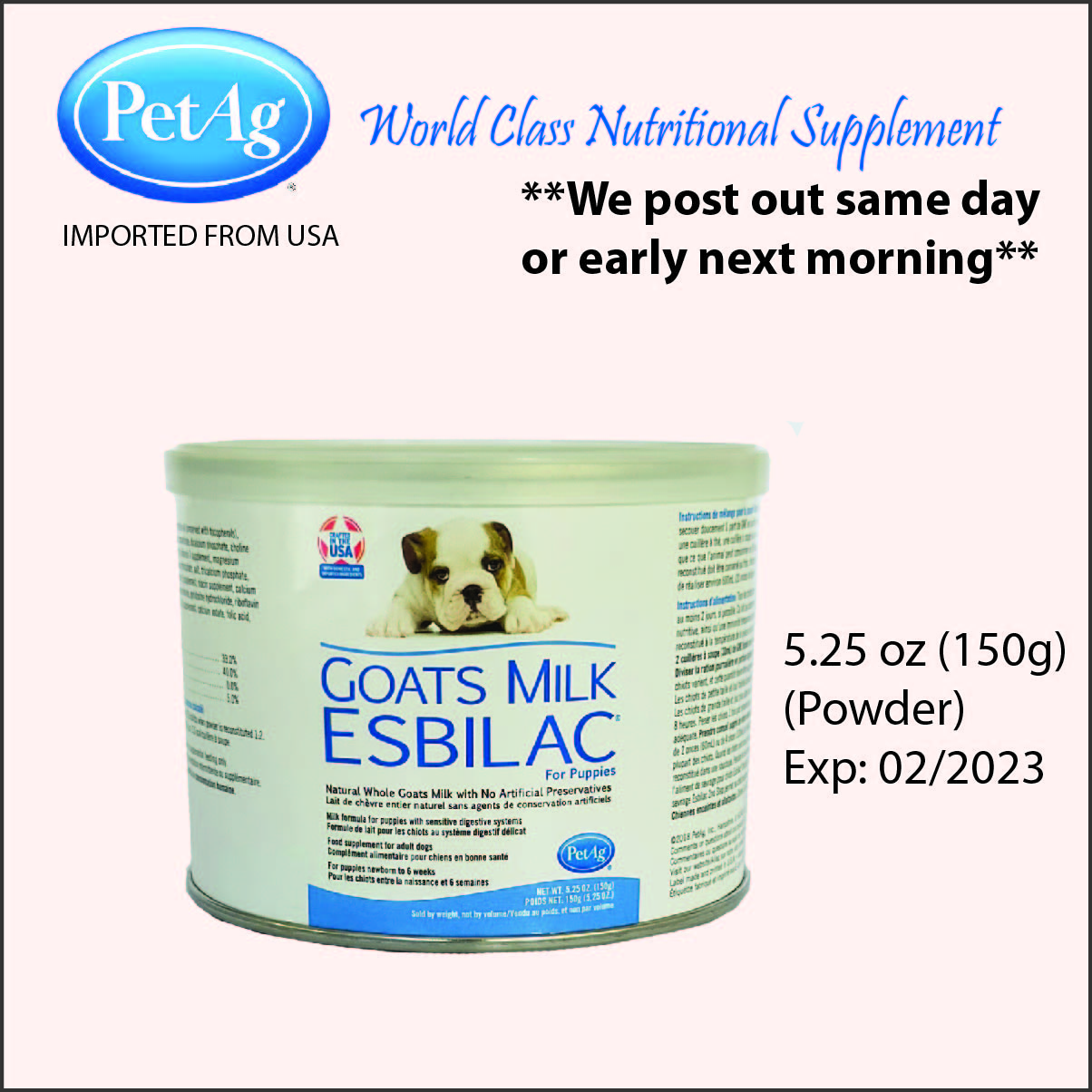 PetAg Esbilac Goat's Milk Powder Puppy Milk Replacer Milk Formula For ...