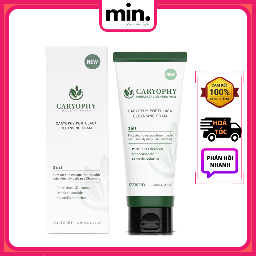 Sữa Rửa Mặt Giảm Mụn, Không Khô Da Có pH Thấp Chiết Xuất Tràm Trà Caryophy Portulaca Cleansing Foam _ Caryophy Chính Hãng