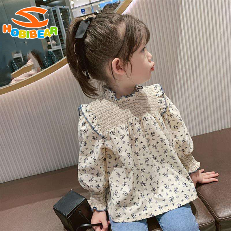 Hobibear áo sơ mi phong cách phương tây cho bé gái áo in hoa áo dài tay áo cotton dài tay phong cách phương tây