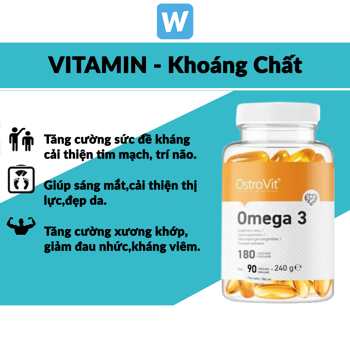 Thực phẩm bổ sung Dầu Cá Ostrovit Omega3, Dầu cá omega 3, Bổ trợ sức khỏe toàn diện, 90 , 180 viên