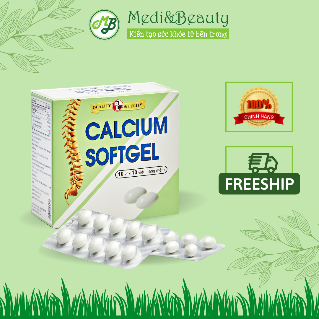 TPCN CALCIUM SOFTGEL Hỗ trợ bổ sung Calcium ( canxi) và Vitamin D3- Hỗ trợ tăng chiều cao chắc xương - Robinson Pharma Usa - Hộp 100 viên
