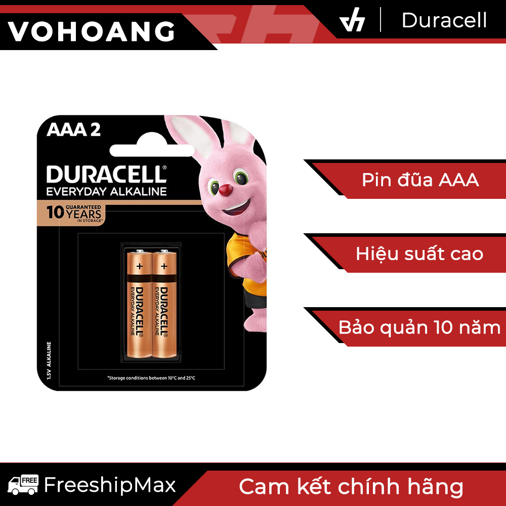 Vỉ 2 viên pin đũa AAA Duracell Alkaline chính hãng công suất cao