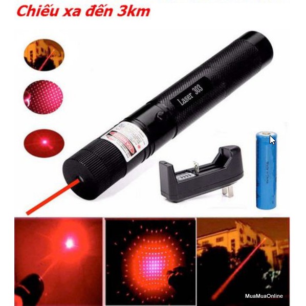 Đèn pin laser cầm tay 303 tia xanhđỏ chỉnh tâm cực nét công suất mạnh kim đèn trang trí hoa văn 3d c