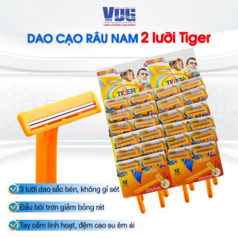 Dao cạo râu 2 lưỡi Tiger (24 cây/ vỉ)- 3 lưỡi dao sắt bén, không gỉ sét, tay cầm linh hoạt - Vien Dong Sai Gon