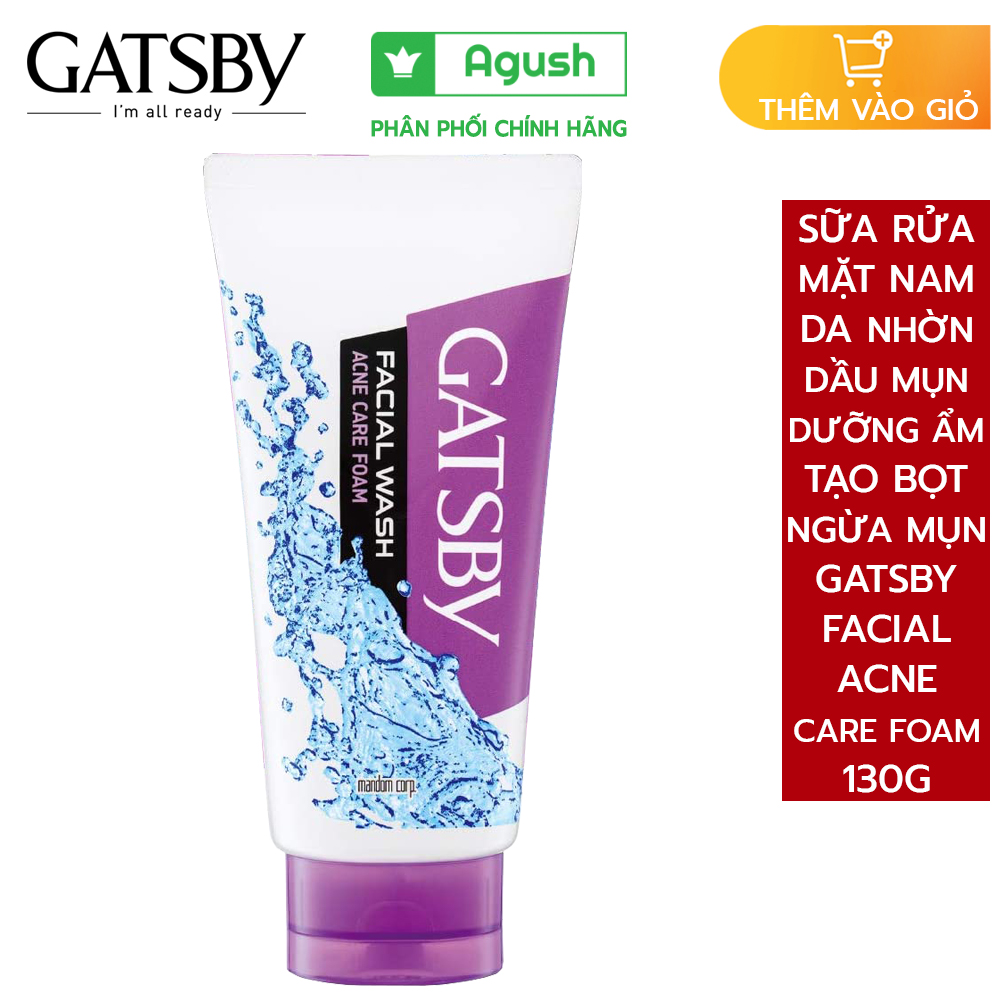 Sữa rửa mặt nam cho da nhờn dầu mụn Gatsby Facial Wash Acne Care Foam for men chai 130G dành cho nam giới đàn ông con trai tuổi dậy thì tạo bọt dưỡng ẩm sạch nhờn bụi bẩn sáng da kháng khuẩn ngăn ngừa giảm mụn tốt thơm giá rẻ