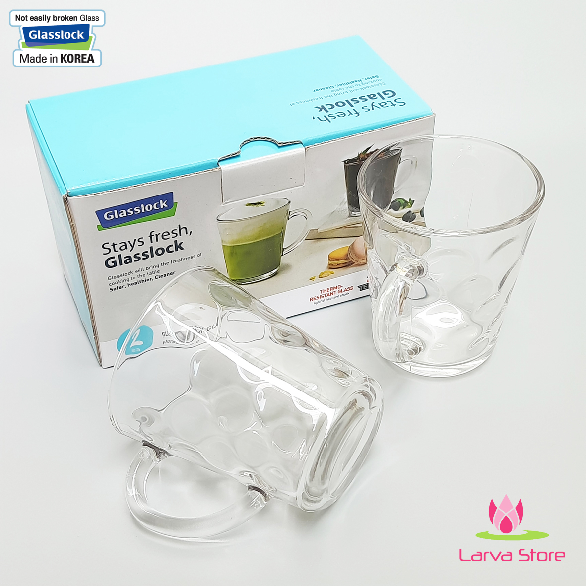 Bộ 2 cốc thủy tinh cường lực glasslock 280ml xuất xứ hàn quốc - larva store