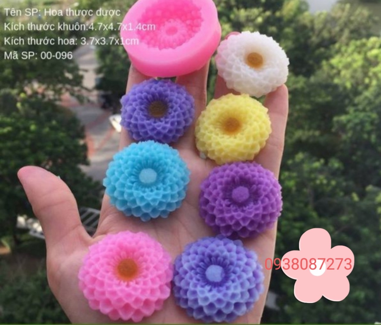 Khuôn silicone Hồng nằm nghiêng nở 3 hoa và Hoa Thược Dược