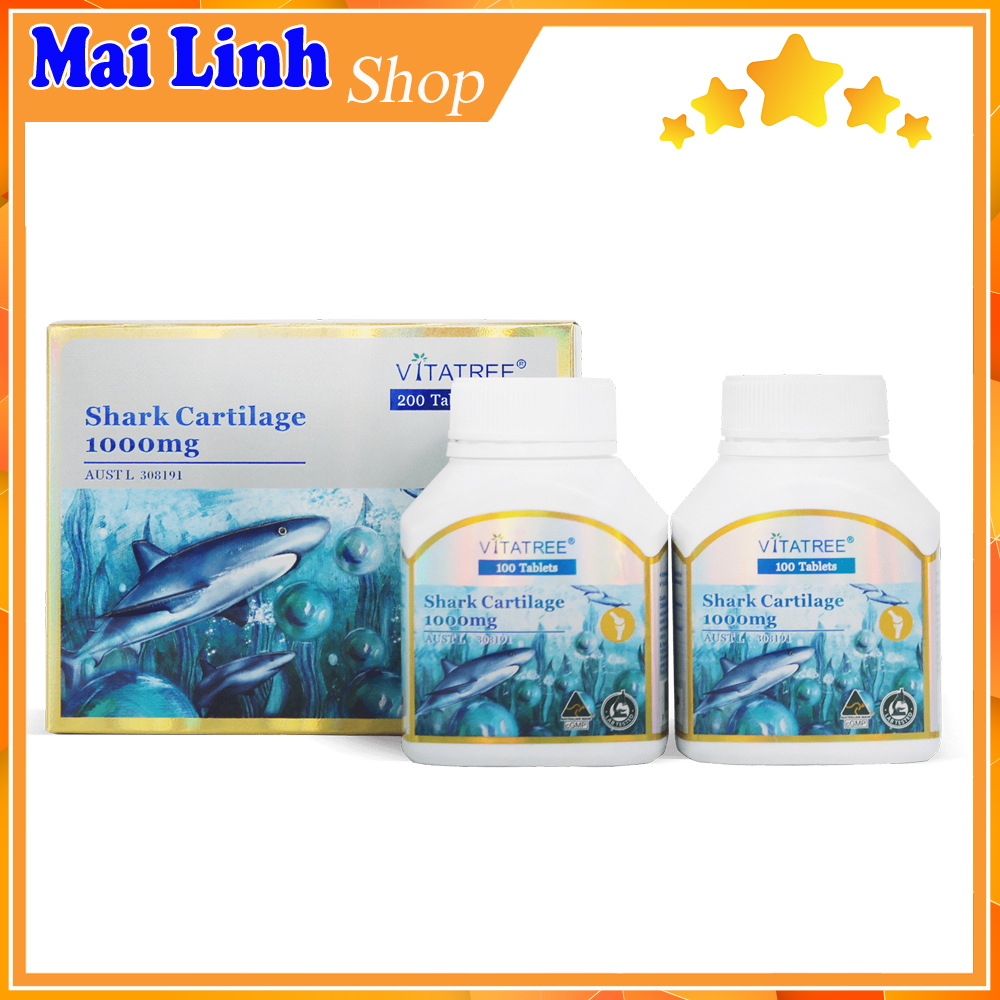 Viên uống tái tạo sụn khớp sụn vi cá mập - vitatree shark cartilage 1000mg - 200 viên