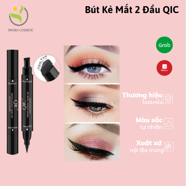 Bút dạ kẻ mắt 2 đầu QIC kẻ mắt nước 2 đầu không lem không trôi kẻ mắt nước trang điểm, bút kẻ viền mắt nội địa Trung Tayoka TK-63
