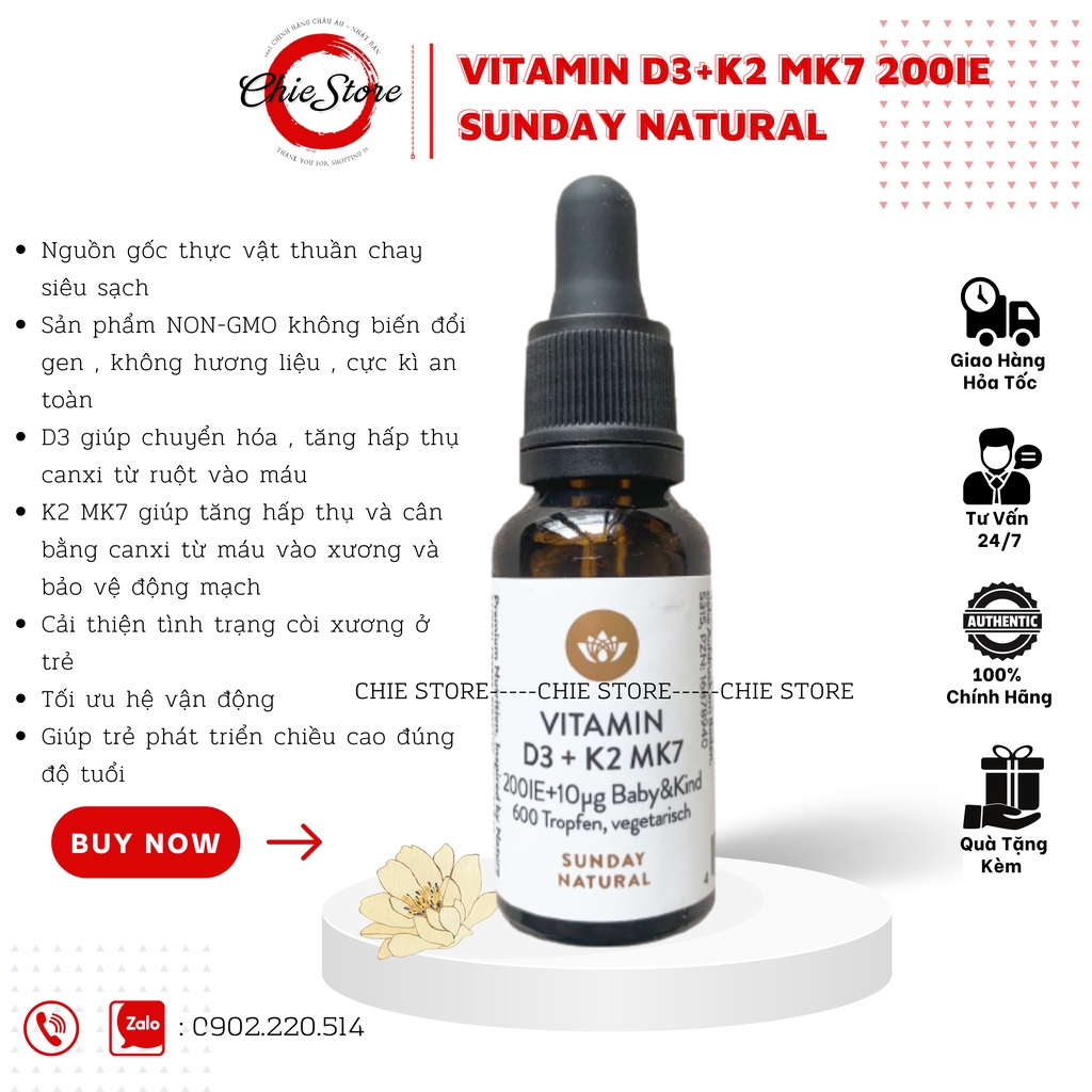 Vitamin D3+K2MK7 cho bé phát triển chiều cao,xương chắc khoẻ, ngủ ngon - Chính hãng