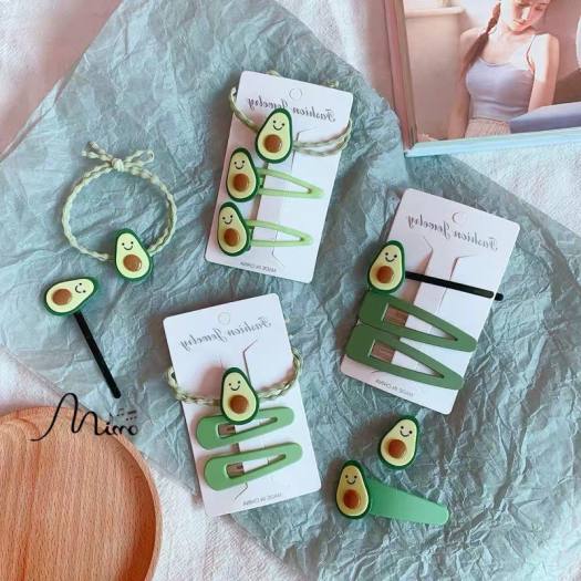 Set 3 Kẹp Tóc Và Dây Buộc Tóc Quả Bơ Đáng Yêu Mimoquatangphukien