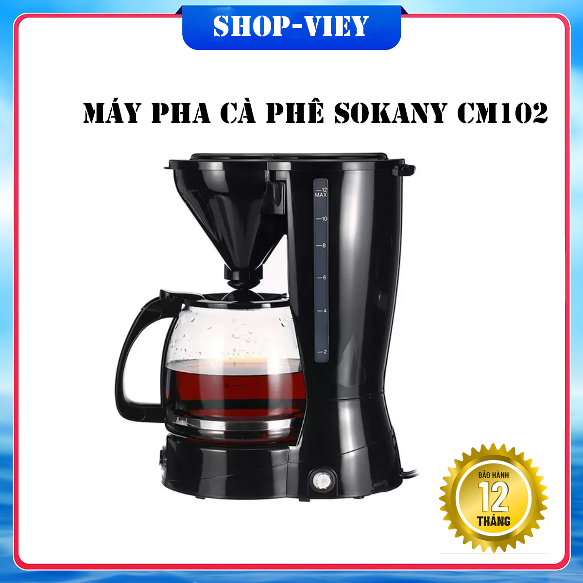 Máy Pha Cà Phê Tự Động SOKANY CM102 - Máy Pha Trà Tự Động Dung Tích 12 Lít, Chất Liệu Nhựa PP Bền Bỉ Công Suất 800W Có Chức Năng Pha Espresso, Hỗ Trợ Tạo Bọt Sữa Tự Động Ngắt Điện Khi Quá Nhiệt An Toàn Cho Người Dùng