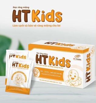 Gạc răng miệng HT Kids {Hộp 30 gói} - Làm sạch và bảo vệ răng miệng cho bé - Chiết xuất keo ong, NaCl, Xylitol - Dược phẩm AVL
