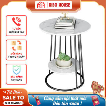 Bàn trà sofa mặt đá RIBO HOUSE khung kim loại màu đen sơn tĩnh điện, nội thất phòng khách tab đặt cạnh sofa, kệ góc hoặc có thể để đầu giường phòng ngủ RIBO50KD