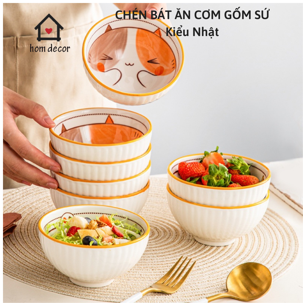 Bát Ăn Cơm Đẹp Gốm Sứ Cao Cấp Decor Bàn Ăn, Chén Bát Ăn Cơm Cho Gia Đình Hình Thú Dễ Thương