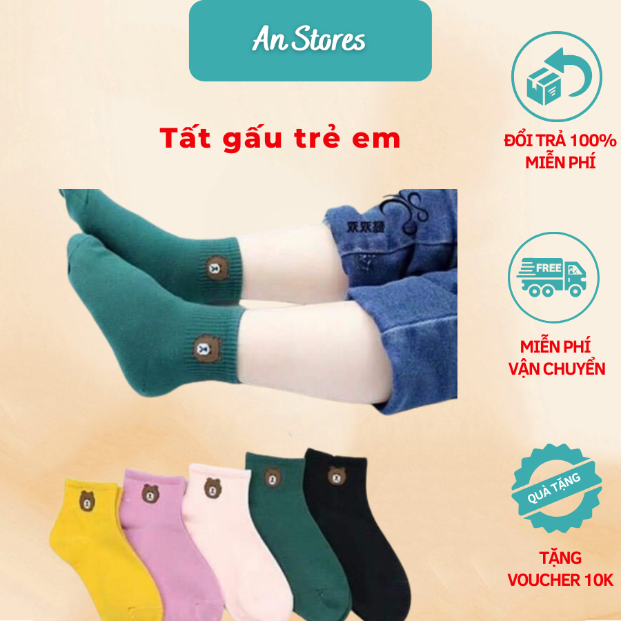 Combo 5 Đôi Tất trẻ em, tất hình thú, Vớ gấu trẻ em chất cotton hình gấu brown