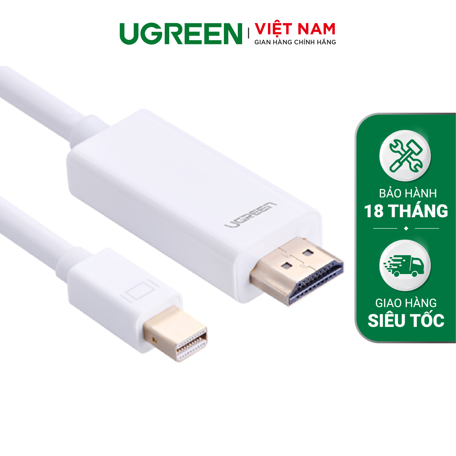 Cáp Mini DisplayPort (Thunderbolt) sang HDMI UGREEN MD101 Hỗ trợ độ phân giải 2k*4K@ dài 1.5m - Hàng phân phối chính hãng - Bảo hành 18 tháng 1 đổi 1