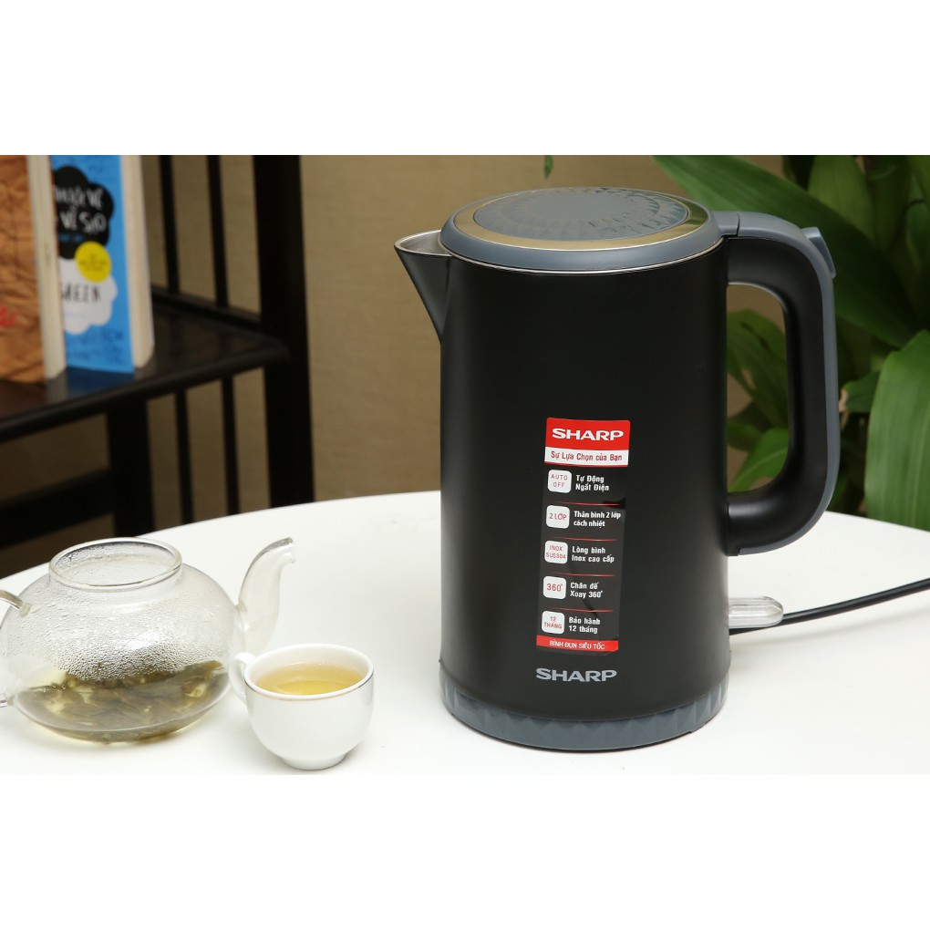 Ấm đun siêu tốc sharp 1.7 lít ekj-17evps-bk - hàng chính hãng
