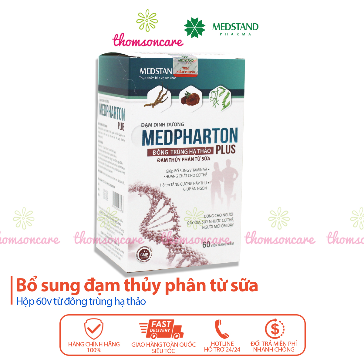 Bổ sung vitamin, Đạm dinh dưỡng Medpharton Plus - Tăng sức đề kháng, giúp ăn ngon - từ Whey Protein - Hộp 60 viên