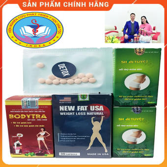 Giảm cân thần thánh - Combo 5 sản phẩm: Bodytra, New fat usa, 2 Shantuyet, Detox kết hợp thách thức mọi có địa khó giảm. Liệu trình giảm 16 kg, Không tác dụng phụ, Không tăng cân lại