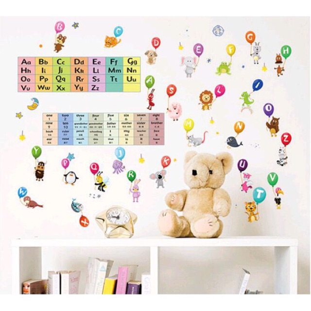 Decal dán tường con thú, chữ cái, số - tranh dán tường Động vật Tiếng Anh Bảng chữ cái trang trí Phòng ngủ cho bé