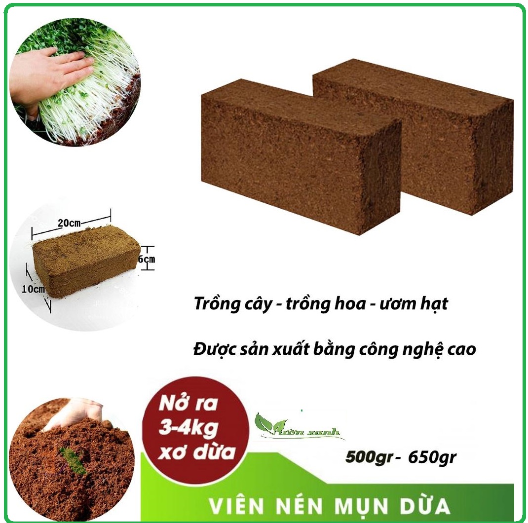 Đất nén hữu cơ mùn xơ dừa bánh 500gr đã xử lý dùng trồng rau củ quả, cây cảnh, trộn đất trồng cây
