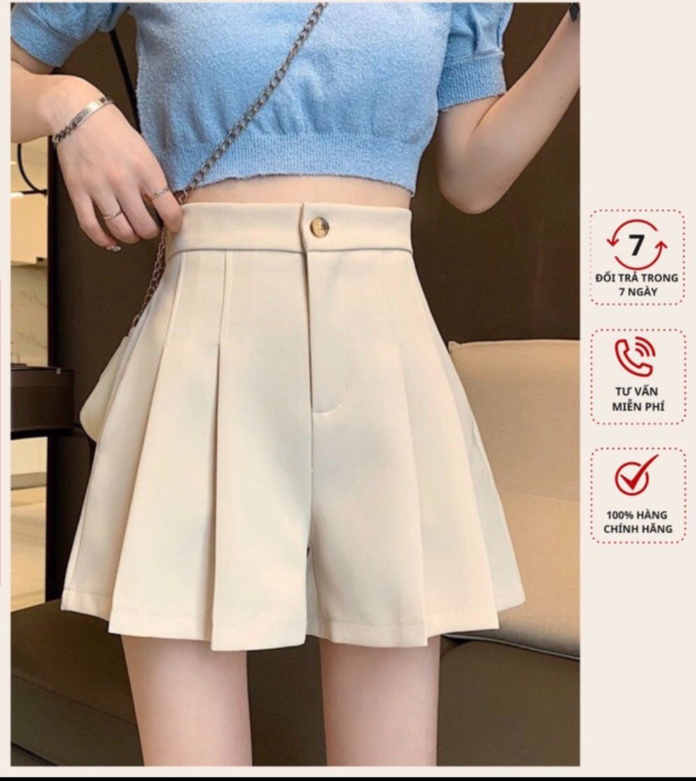 Quần short nữ tuyết mưa xếp ly lưng cao tôn dáng co giãn tốt hàng nhập cực đẹp.