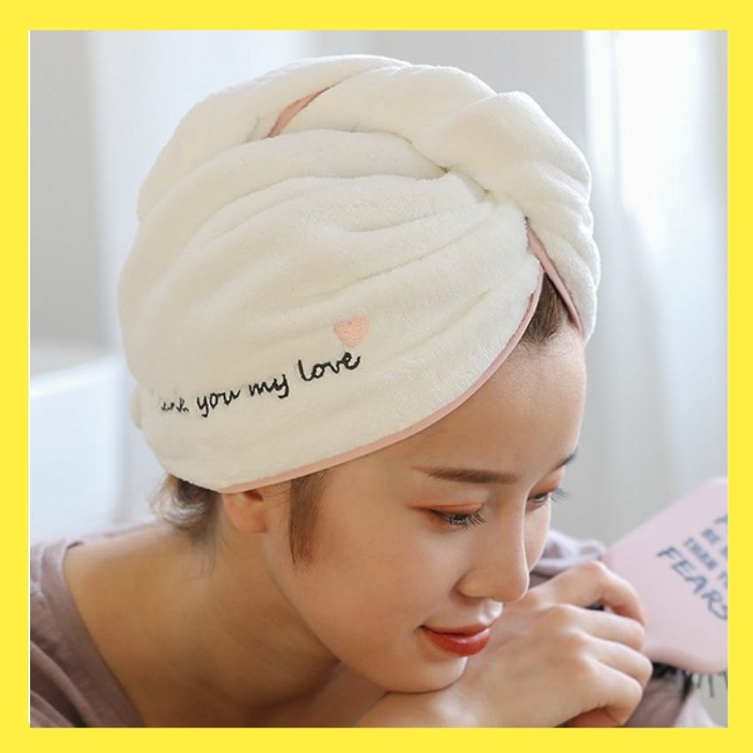 Mũ quấn ủ tóc nhanh khô thấm hút cute tặng kèm túi zip dq8