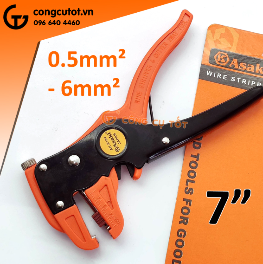 Kìm tuốt dây điện mỏ quạ 0.5 - 6mm² asaki ak-9104 7''