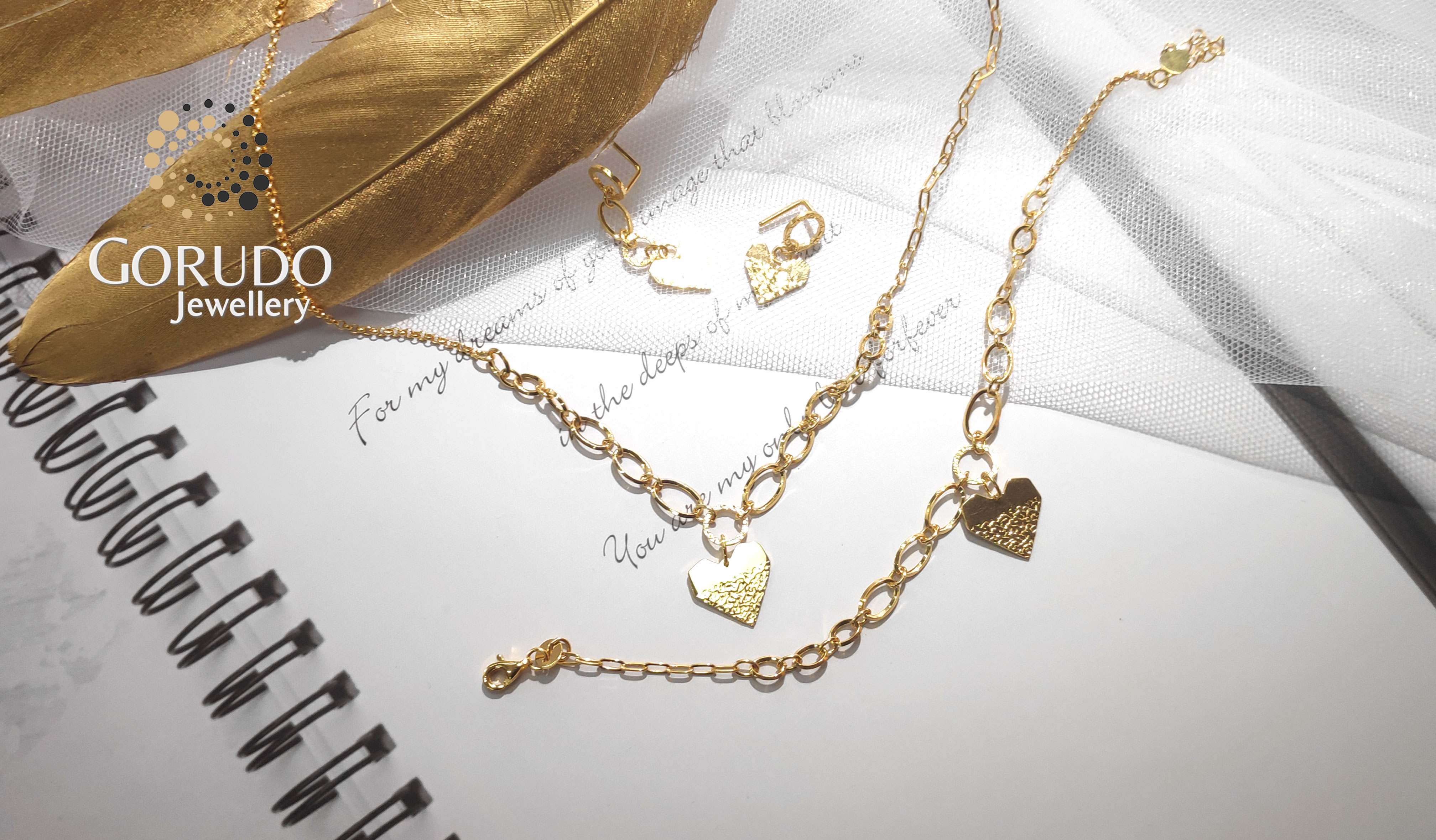 Gorudo Jewellery 999 Pure Gold Heart Pendant With Chain + Bracelet + Earring ( Jewellery Set ) · v4