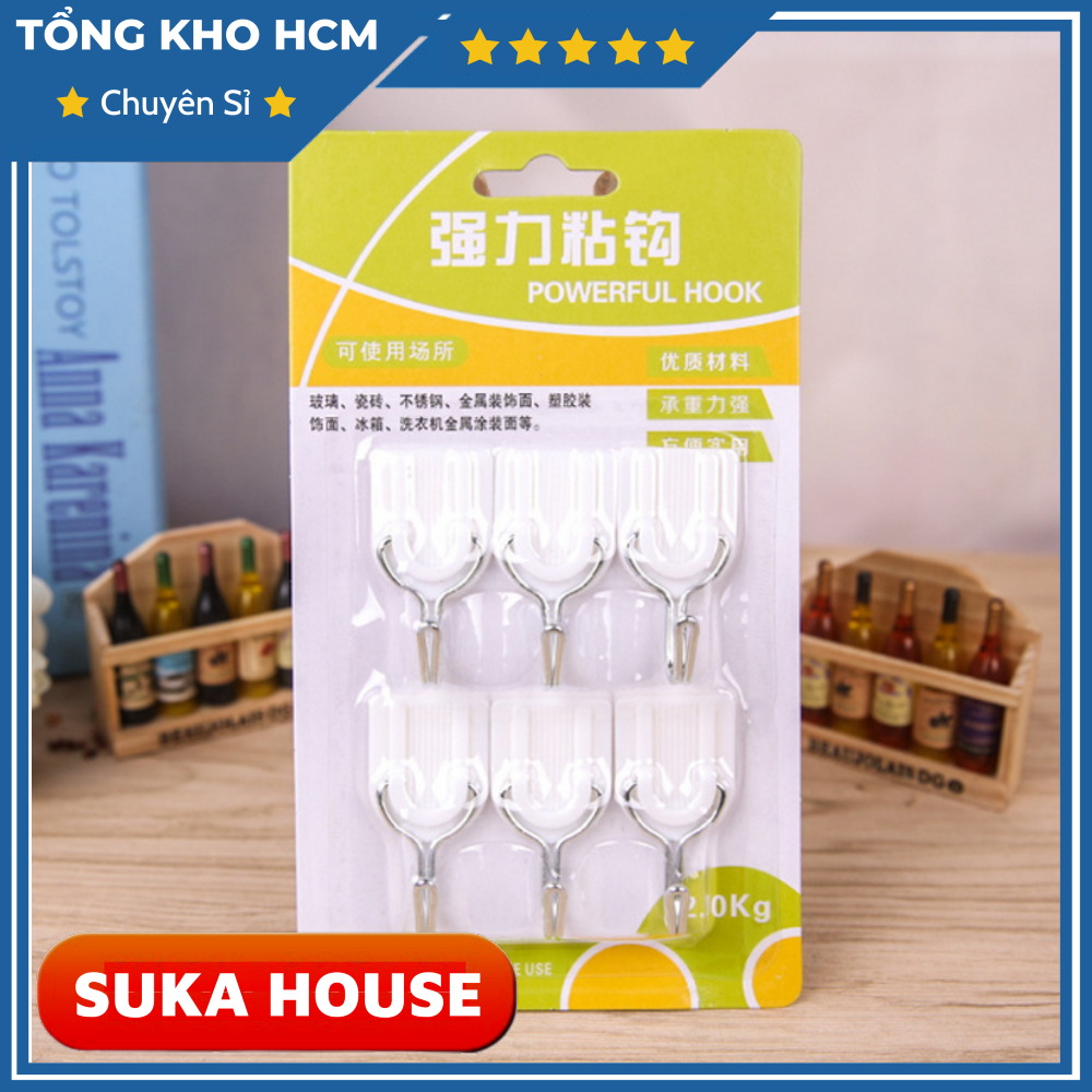 Vỉ 6 móc màu trắng dán treo tường treo quần áo móc đồ tiện ích tl-a373