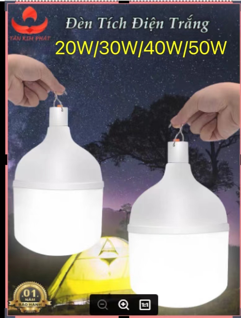 Đèn LED tích điện USB Không Dây, Led Sạc Bóng Đèn Siêu Sáng 30W/40W/50W (Trắng)