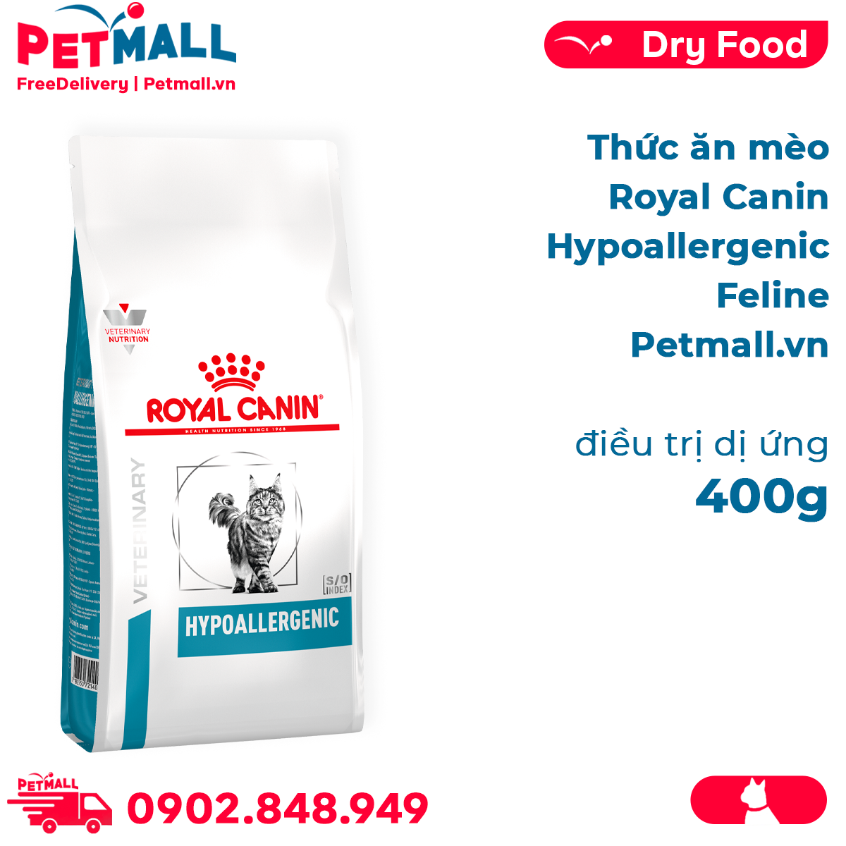 Thức ăn mèo Royal Canin Hypoallergenic Feline 400g - Hỗ trợ dị ứng Petmall