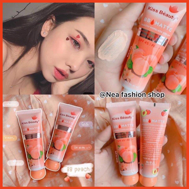 kem nền, kem che khuyết điểm, Kem nền BB Matte đào 2in1 Kiss Beauty (chống nắng SPF45 và che khuyết điểm) dùng cực thích bảo hành 12 tháng
