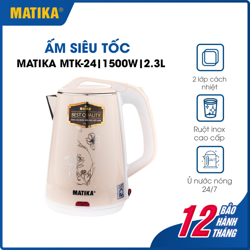 Ấm siêu tốc matika 2.3l 1500w mtk-24 - thiết kế đẹp - chất liệu nhựa cao cấp - bảo hành 12 tháng - hàng chính hãng