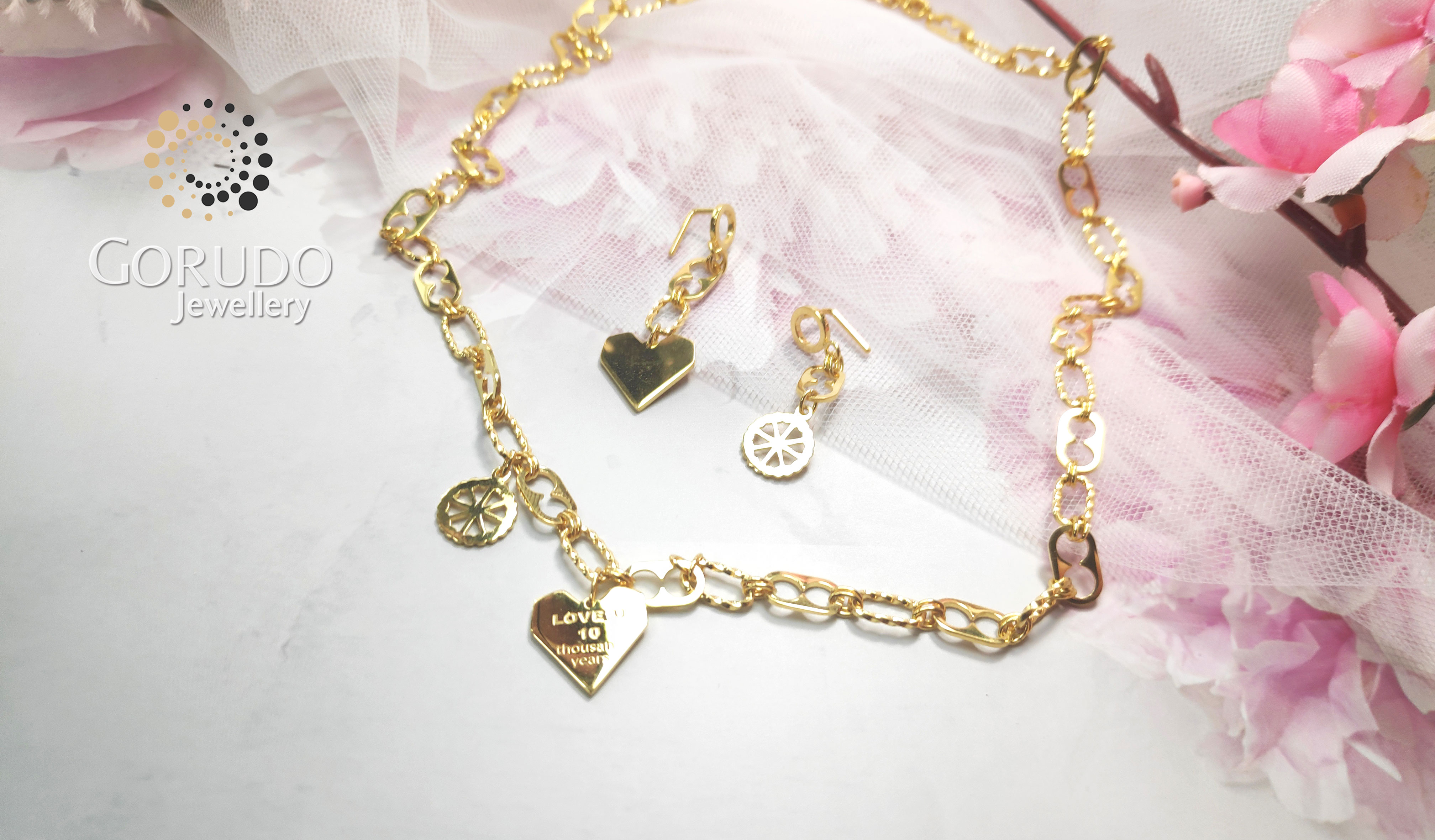 Gorudo Jewellery 999 Pure Gold LOVE U Pendant With Chain + Earring ( Jewellery Set ) · v2