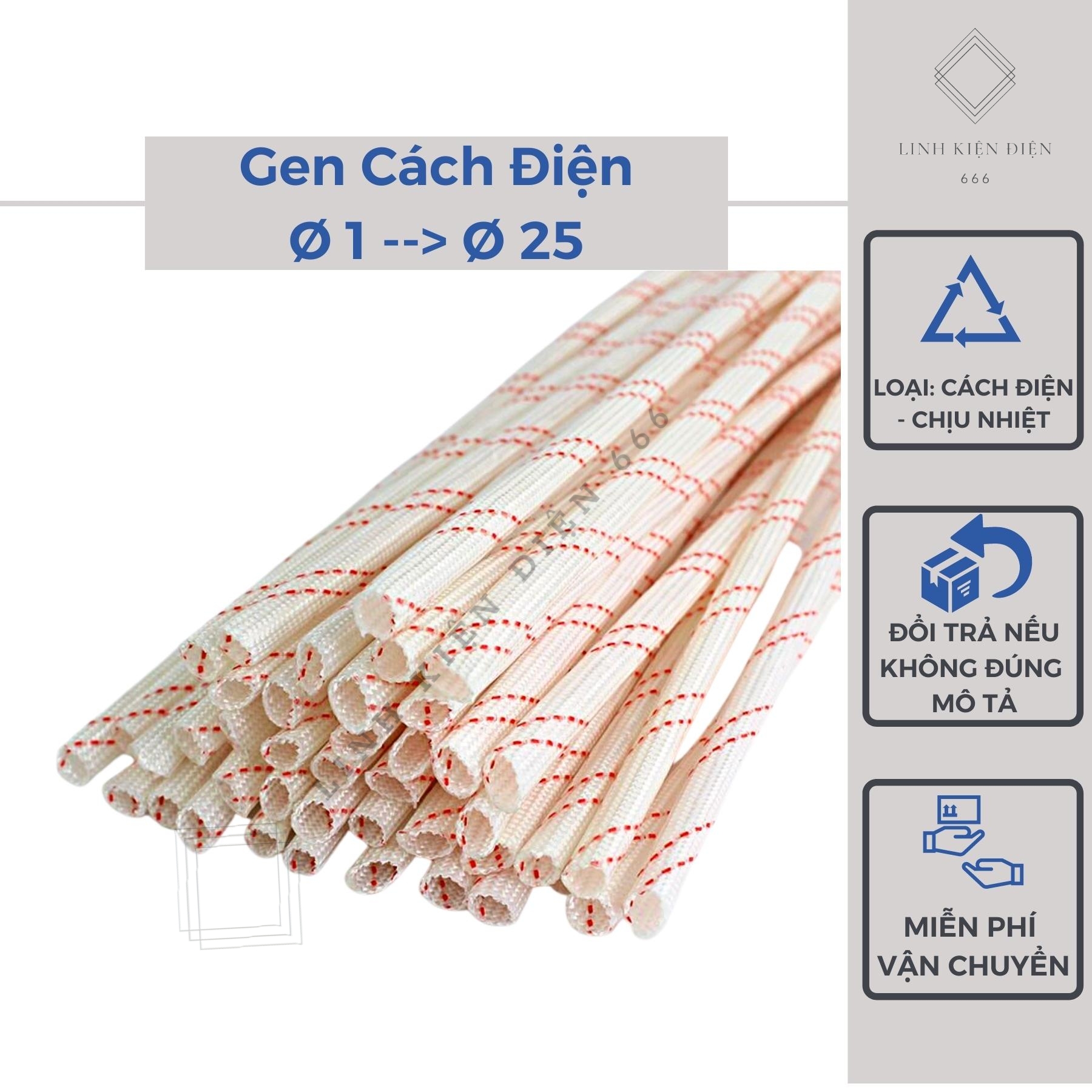 Gen Cách Điện 5 Mét (1 – 25mm) Ống Gen Co Cách Nhiệt Thủy Tinh Bọc Dây Điện