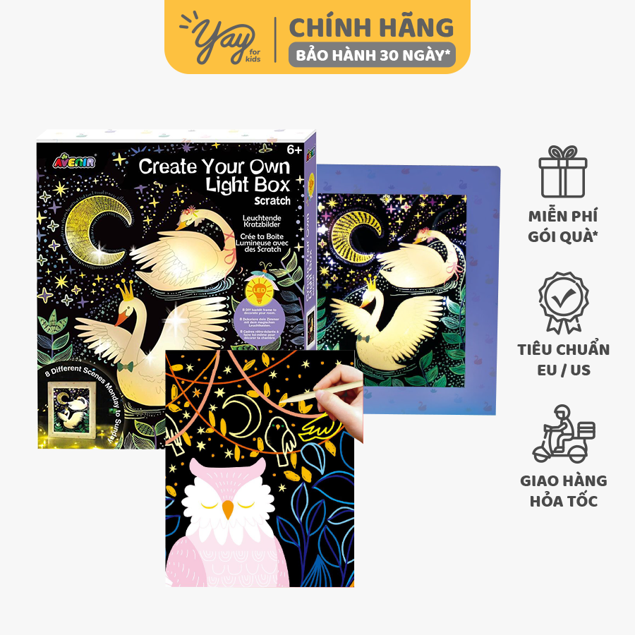 [8 TRANH] Bộ Đồ Chơi Thủ Công Tự Làm Hộp Đèn Từ Tranh Cào 6+ - AVENIR