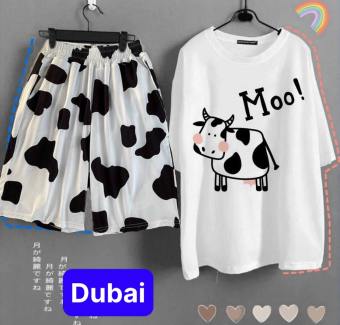 SET BỘ ĐỒ NAM NỮ BÒ SỮA MOO HOẠT HÌNH NEW - PHỐI QUẦN ĐÙI BÒ SỮA MẶC ĐI CHƠI ĐI LÀM ĐỀU ĐƯỢC - DUBAI FASHION