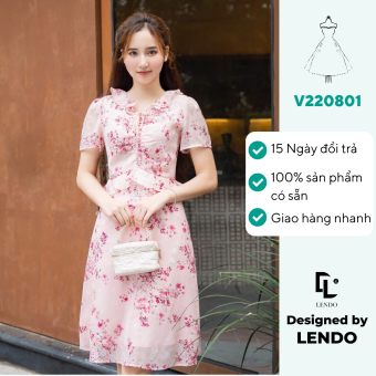 Đầm nữ họa tiết dáng A LENDO Chất liệu lụa voan dáng dài V220801