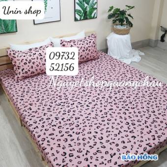Bộ 3 món Ga gối, ga bọc nệm mẫu Báo Hồng (Beo Hồng), drap giường giá rẻ kích thước m2/m6/m8/2m2 chất Poly cotton - Ga bo chun bảo vệ đệm, Chăn ga gối Moon Shop