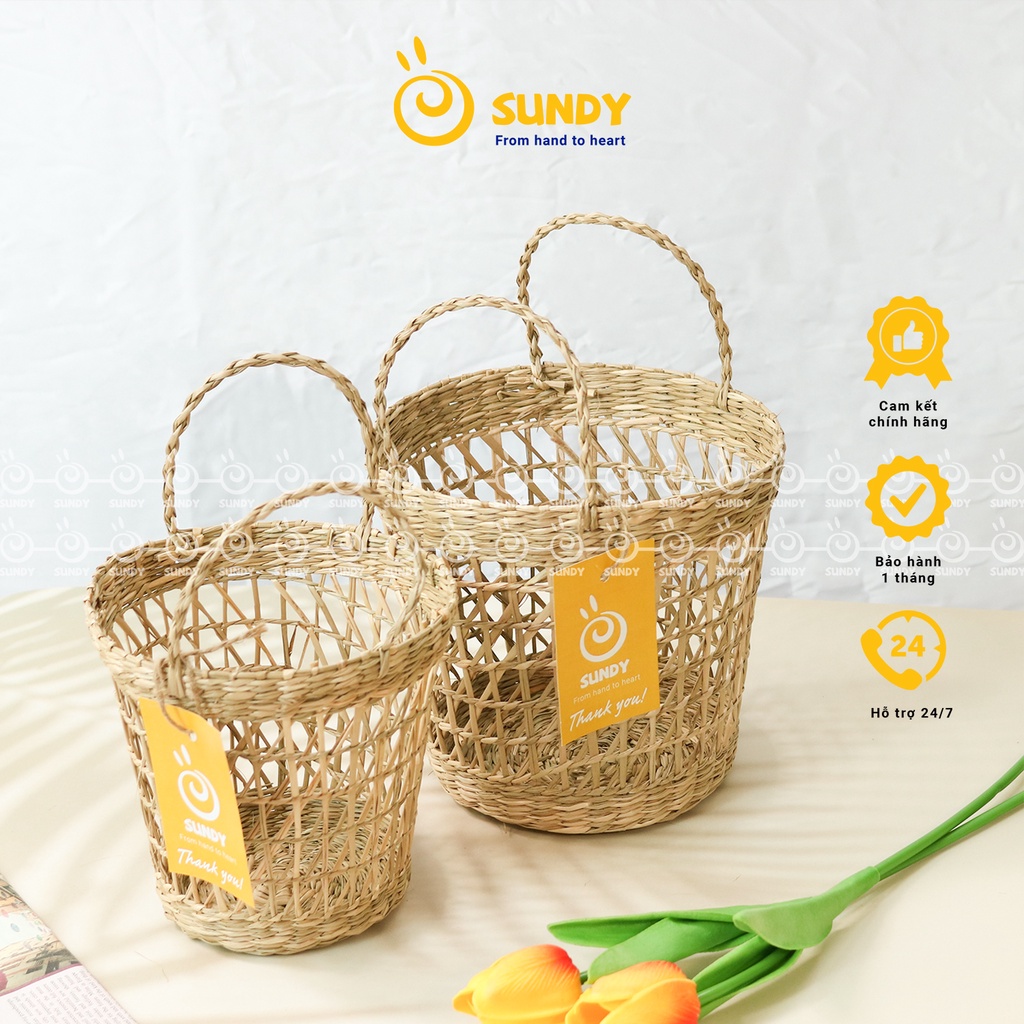 Giỏ cói mini, giỏ đựng đồ, giỏ cói trang trí SUNDY GC002, đơn giản, tinh tế, thân thiện môi trường.