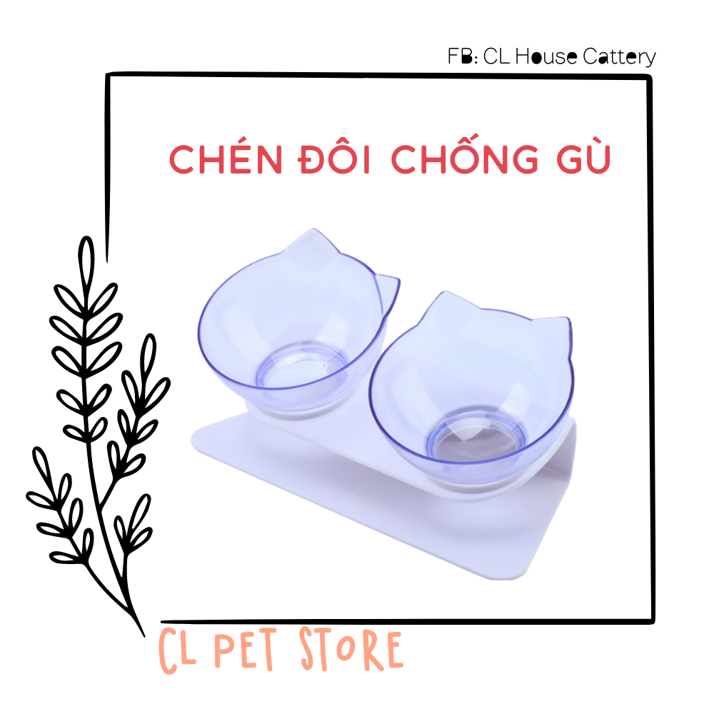Chén ăn đôi chống gù cho chó mèo