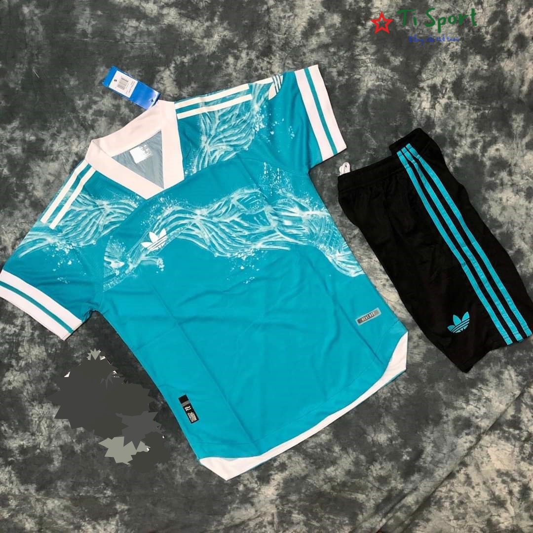 Áo thể thao -bộ quần áo thể thao hoa sen -trắng xanh - vải gai thái