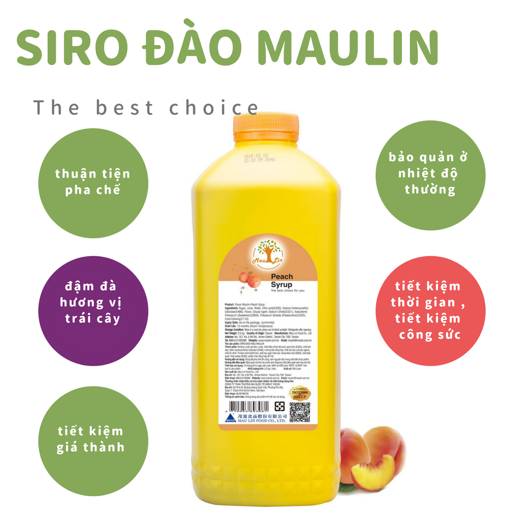 Siro Maulin Đào / Siro Maulin can vàng 2.5kg / Siro trái cây Đài Loan