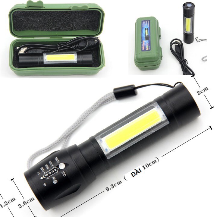 Đèn pin mini siêu sáng cao cấp có zoom full box
