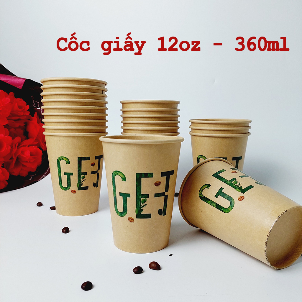 Set 50 cốc giấy 360ml - 12oz get nâu hàng cao cấp hàn quốc